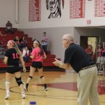 Coach Rob Marrison, cheers on the Girls Volleyball. Susquehannock defeating the Central Panthers 3-0