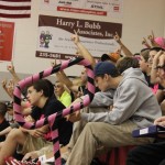 Many students partake in the Dig Pink game. With only one point left to win the game that evening. 