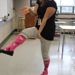 English Teacher Sherayn Potter shows off her Hello Kitty socks for Wednesday's spirit day. 