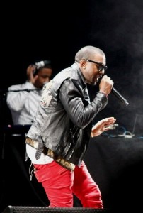 Kanye West performing at Lollapalooza Santiago.