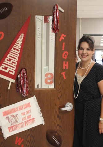 Leathery shows "Susky Spirit" with her door decor. Photo by Karly Matthews. 