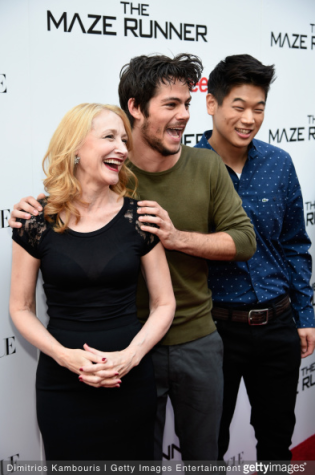 Actors Patricia Clarkson, Dylan O'Brien, and Ki-Hong Li at the premiere of The Maze Runner.