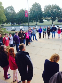 A large group of students gathered in the front of the school for See You at the Pole. Photo by: Abigail Bentz