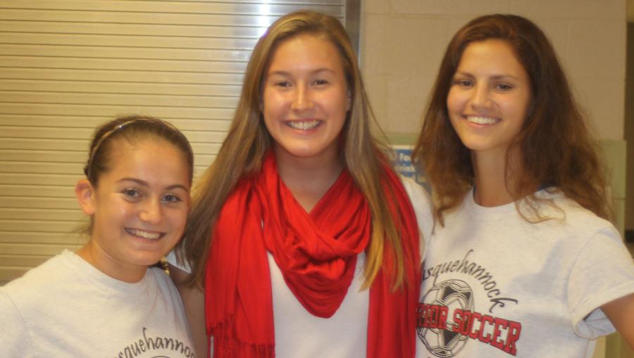 Girls soccer captains junior Maddy Mummert, and seniors Brooke McGee and Melissa Lynch. Not pictured junior Emily Landis.
Since its my senior year, Id love to win the division, win counties, go far in districts, and qualify for states. -Brooke McGee 