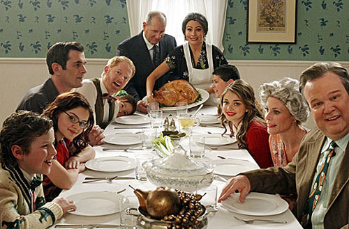 The show Modern Family tried representing a normal family Thanksgiving meal. Courtesy of zap2it.com.  
