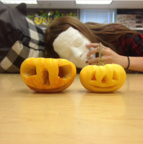 Senior Sabrina Gardecki carved mini faces into her tiny pumpkins. Photo by Sabrina Gardecki. 