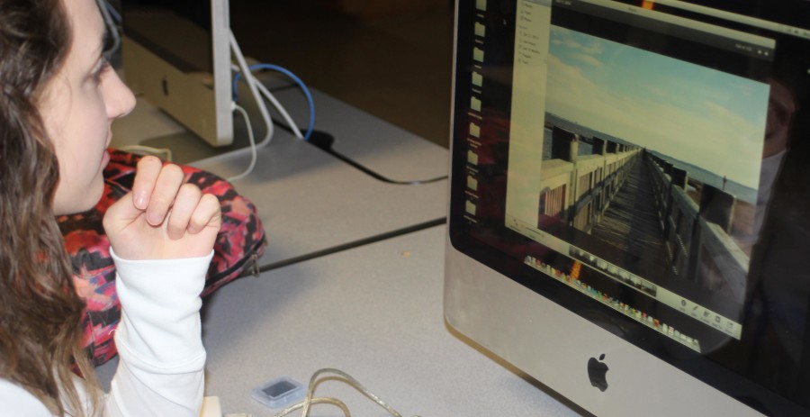 Bortner works hard while editing her photos. 