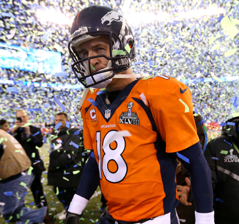 Peyton Manning pictured folowing his Super Bowl 48 loss. Photo by Ben Liebenberg