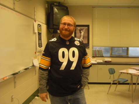 Mr. Sterner, a proud Steelers fan wears his jersey for Pro Sports day. 