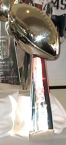 Here is a close up on the Super Bowl trophy won by the Patriots.