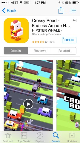 Crossy Roads is avaiable on the apple app store for free.  Photo By: Collin Riley