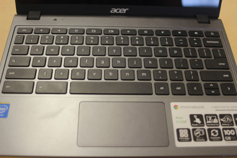 Unlike the pilot group's iPads, the Chromebooks have a fully functional keyboard. Photo by Karly Matthews.