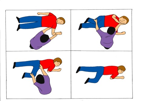 The recovery position to put someone in after they have had a seizure.   Photo via: https://magic.piktochart.com/output/1584415-epilepsy-awareness