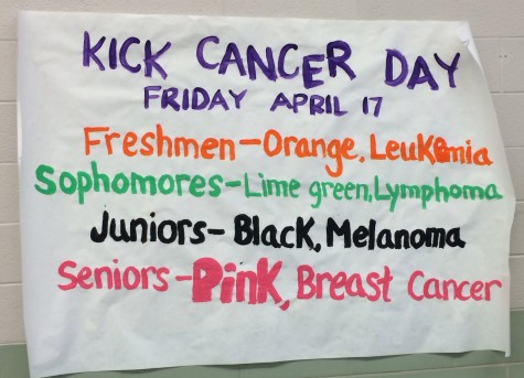 Each grade will wear a color to represent a type of cancer for the pep rally on April 17. Photo by: Stephanie Bortner
