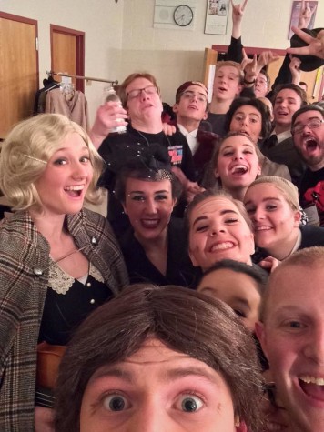 ITS alumni Ethan Paules snaps a selfie of the troupe before last year's Festival performance of The 39 Steps.