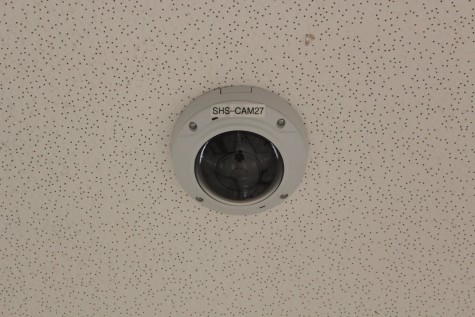 One of the new cameras positioned over an intersection in one of the main hallways. Photo by: Mitchell Green
