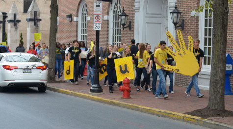 People rallied together to take part in the Aevidum march to Penn Square in 2014.