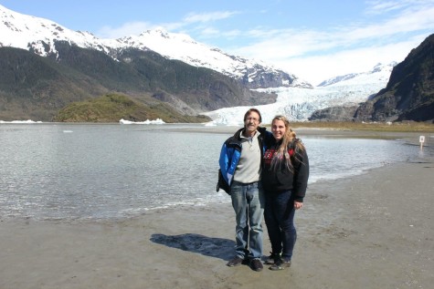 Tess Clancy with her father on a family trip to Alaska.