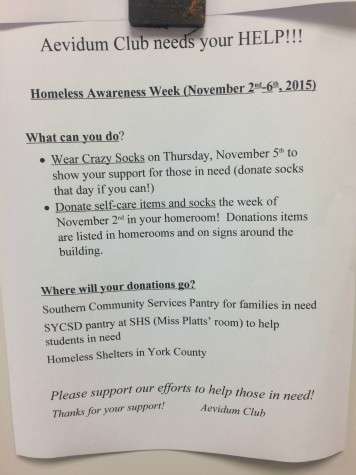 Flyers were placed around the school to inform students about what they could do during Homeless Awareness Week.