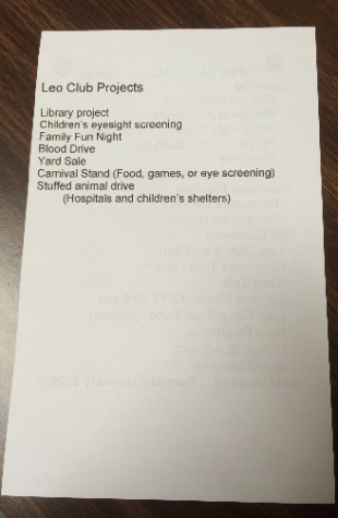 Some of the projects that were suggested from the Lion's Club for the Leo Club to do. Photo by Ally Kerr.