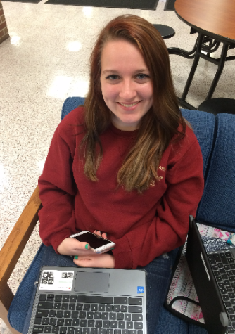 Senior Jackie Provost using her time wisely during her study hall. Photo by Ally Kerr.