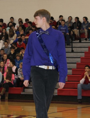 Class of 2015's Caleb Bryant wore the King of Hearts sash at the pep rally. Photo by Grace Burns.