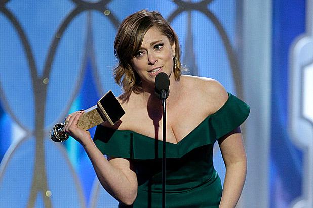 BEVERLY HILLS, CA - JANUARY 10: In this handout photo provided by NBCUniversal, Rachel Bloom accepts the award  for Best Actress - TV Series, Comedy or Musical for  Crazy Ex-Girlfriend during the 73rd Annual Golden Globe Awards at The Beverly Hilton Hotel on January 10, 2016 in Beverly Hills, California.  (Photo by Paul Drinkwater/NBCUniversal via Getty Images)