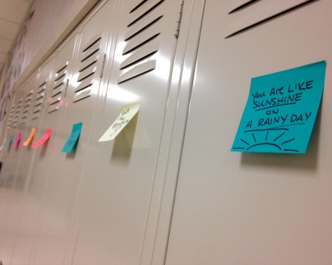 Students came into school with compliments posted on their lockers. Photo By Grace Burns