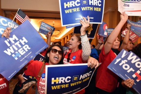 Clinton supporters gather with signs. Photo by Josh Edelson/AFP/Getty Images.