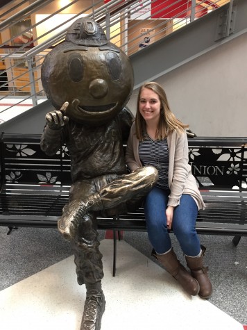 Franz smiles with the Buckeye while on a visit to her future school. Photo Courtesy of Kelly Franz