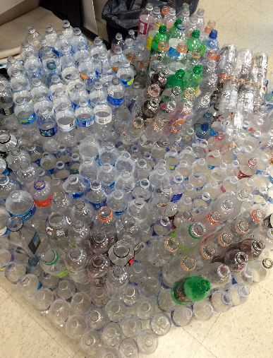 The AP Environmental students are in the midst of creating a turtle out of the disposable water bottles. Photo by Ally Kerr.