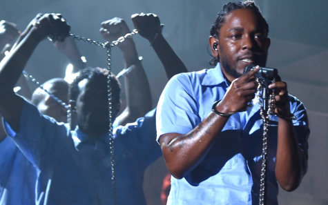 Kendrick Lamar opens up his set performing "U" off of his Grammy nominated album, How to Pimp a Butterfly. Photo By: https://www.google.com/url?sa=i&rct=j&q=&esrc=s&source=images&cd=&ved=0ahUKEwj_yPHn_bPLAhUB3yYKHTZ7Bw0QjRwIBw&url=http%3A%2F%2Fgossiponthis.com%2F2016%2F02%2F16%2Fvideo-watch-kendrick-lamar-grammys-performance-black-lives-matter%2F&psig=AFQjCNHTuTLQ_73ozhwpcjSZolrLv5KD6Q&ust=1457625912045902