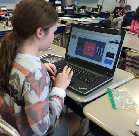 Student Reagan Czahor works on her Google Slides presentation. Photo by Karly Matthews.