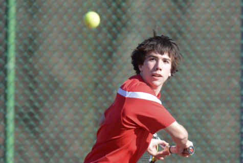 Senior Aaron Gervasio will be playing his last season of Varsity Boys Tennis. Photo by Mike Inkrote.
