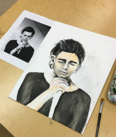 Miller is currently working on this portrait of Matty Healy from the popular band the 1975.