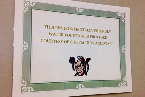 A sign is posted above the filler to show that the faculty and staff of SHS funded it. Photo By Grace Burns
