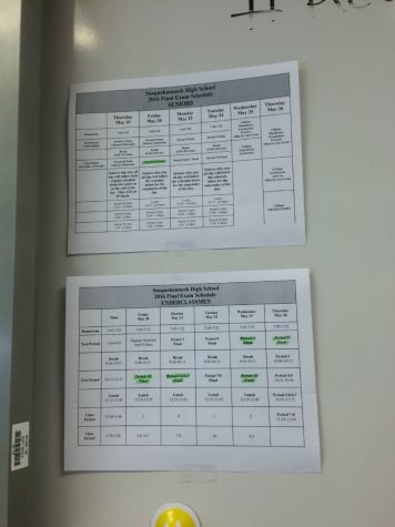 The underclassman and senior finals schedules are located in many classrooms throughout the school. 