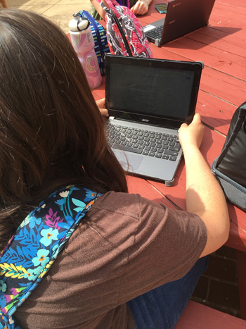 A student successfully interacting on her chromebook during class. Photo Katelin Tyler