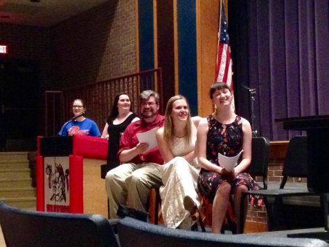 Seniors Amy Whitesell, Shannon Moran, Brooke Weber and Kaliszak join Jenkins in leading the ceremony. Photo By Grace Burns