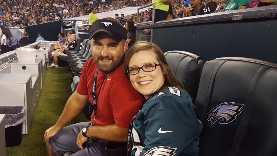 Krotzer and her husband enjoy an Eagles game.