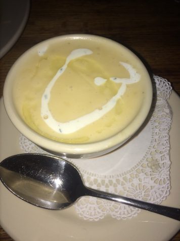 Squash and potato soup from a French restaurant.