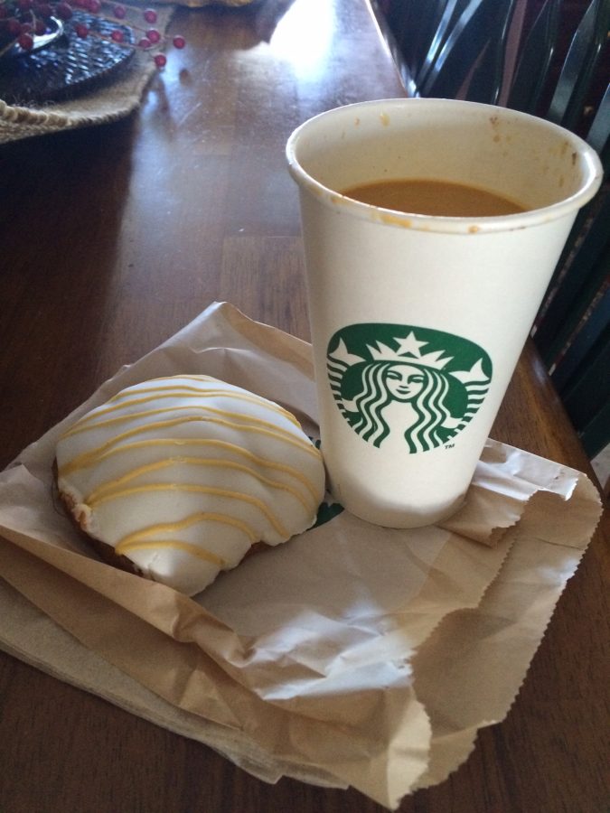 Pumpkin Spice Latte and a pumpkin scone from Starbucks