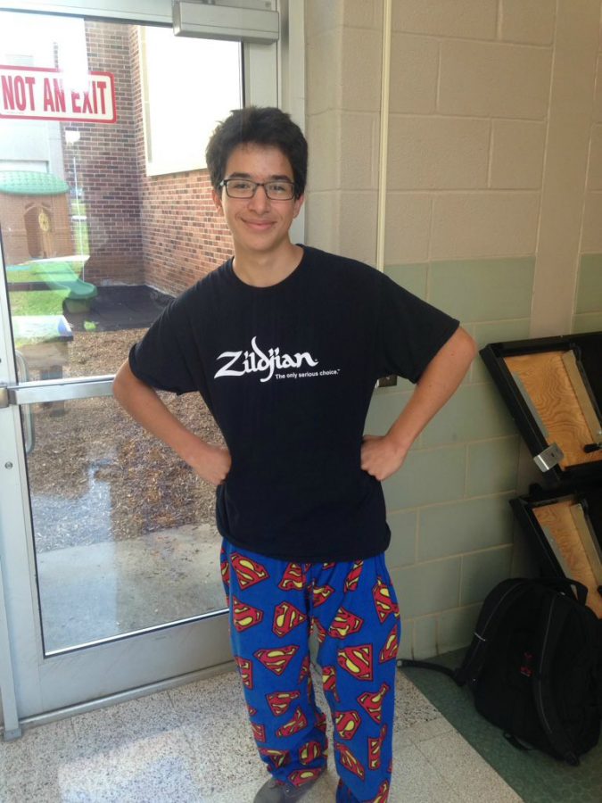 Sophomore Matthew Sharkey poses with his Superman pants.
