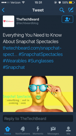 Screenshot from @techbeardblog, who is helping to spread the word about Snapchat glasses 