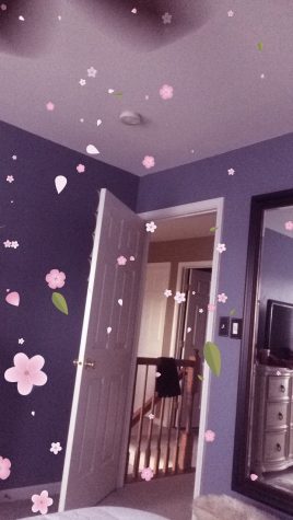 The flowers that appear to be falling down in the room is an example of of one of Snapchat's newest features. Photo by Emily Christian.