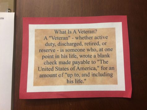 The library honored veterans by putting up a poster that defined what a veteran is.