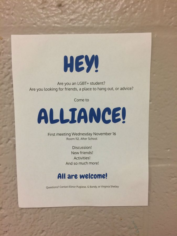 Alliance posted posters throughout the school to let students know about the club and their first meeting.