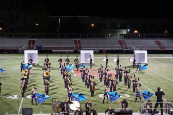 Marching band performs their award winning show during a Susky football game.  