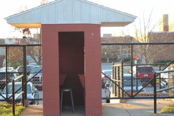 The old ticket booth has obvious differences from the new one.