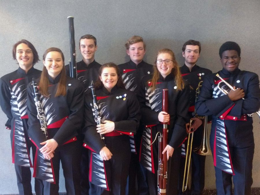 Susquehannock York County Honors Band musicians are pictured in the front row from left, Emily OHara, Anne Marie Falzone, Emma Steinauer, Aaron Gibbs. Back row from left, Joe Fair, Lucas Schwanke, DJ Rohrbaugh, and Connor Skevington.